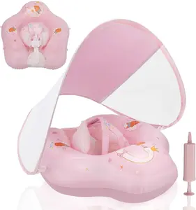 Baby Float with Canopy, Infant Pool Float with Safety Seat, UPF50+ UV Protection Baby Swimming Float for Toddlers 3 to 36 Months, Size S(3-12 Month)/L(6-36 Month)