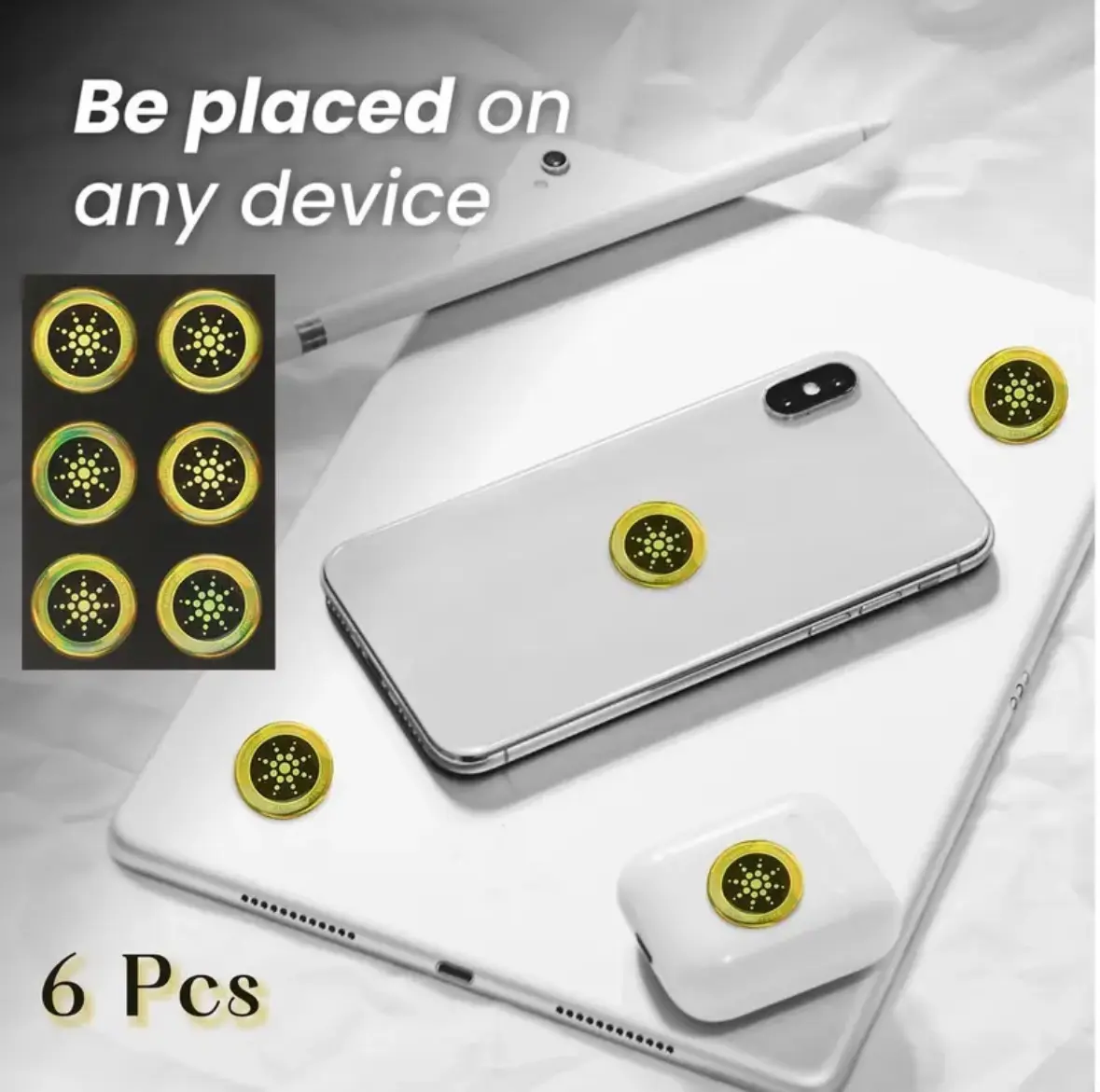 EMF Protection Anti-Radiation Quantum Shield for Phone, Airpods, most Electronics - 96.43% Less Mobile Radiation Electronic Accessories EMF Protection Stickers Gold/Silver for Devices Smartphone Cellphone