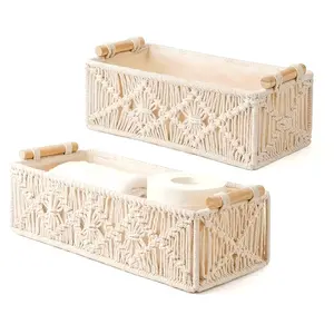 1 Piece Nordic Style Hand Woven Desktop Storage Basket, Integrated Toilet Paper Box Design, For Living Room Bedroom Bathroom Multi-Scene, Home Sundries Tissue Multi-Function Storage