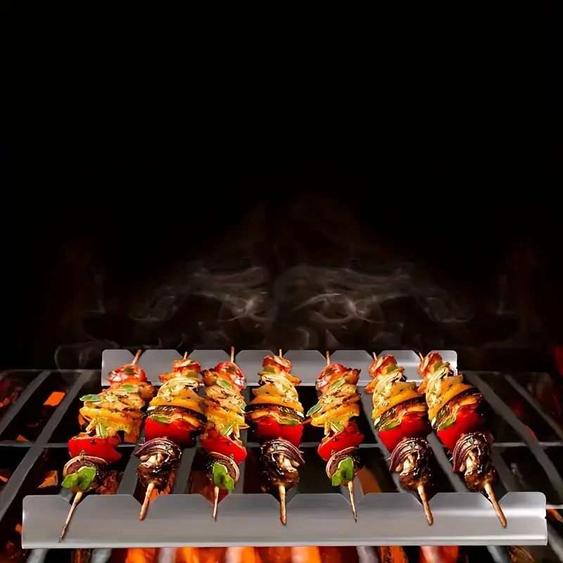 Stainless Steel Barbecue Skewer Rack, Anti-Deformation Kebab Holder, Durable Metal Cooking Utensil for Kitchen & Outdoor Use