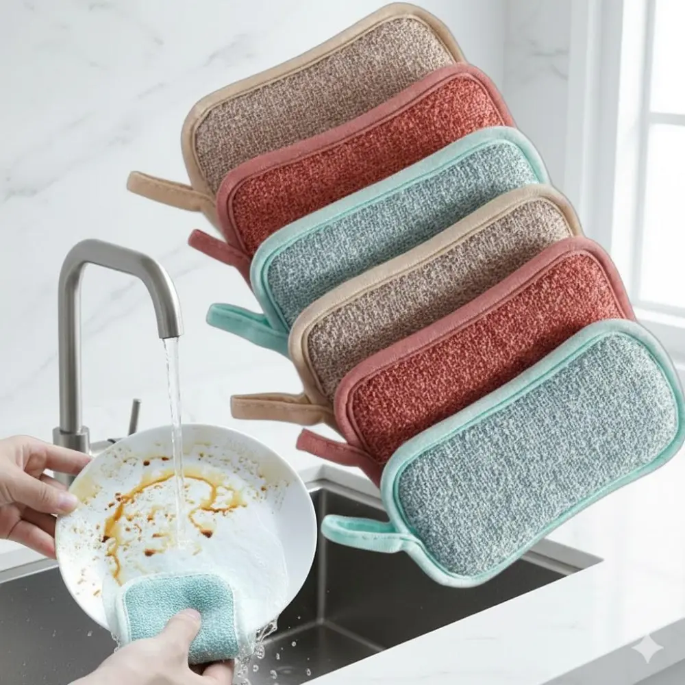 Dual-Sided Magic Cleaning Sponge High Density Sponge 2-Pack Heavy-Duty Rust & Stain Remover Non-Scratch Scourer for Kitchen Cookware Antibacterial Reusable Dish Sponge Dishwashing Sponge