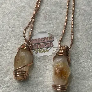 Citrine Crystal With Copper Ball Necklace