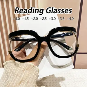 Women's Plastic Oversized Frame Fashion Glasses, Trendy Design Unique Style, Luxurious Casual Reading Eyewear, Versatile Stylish Old Age Glasses