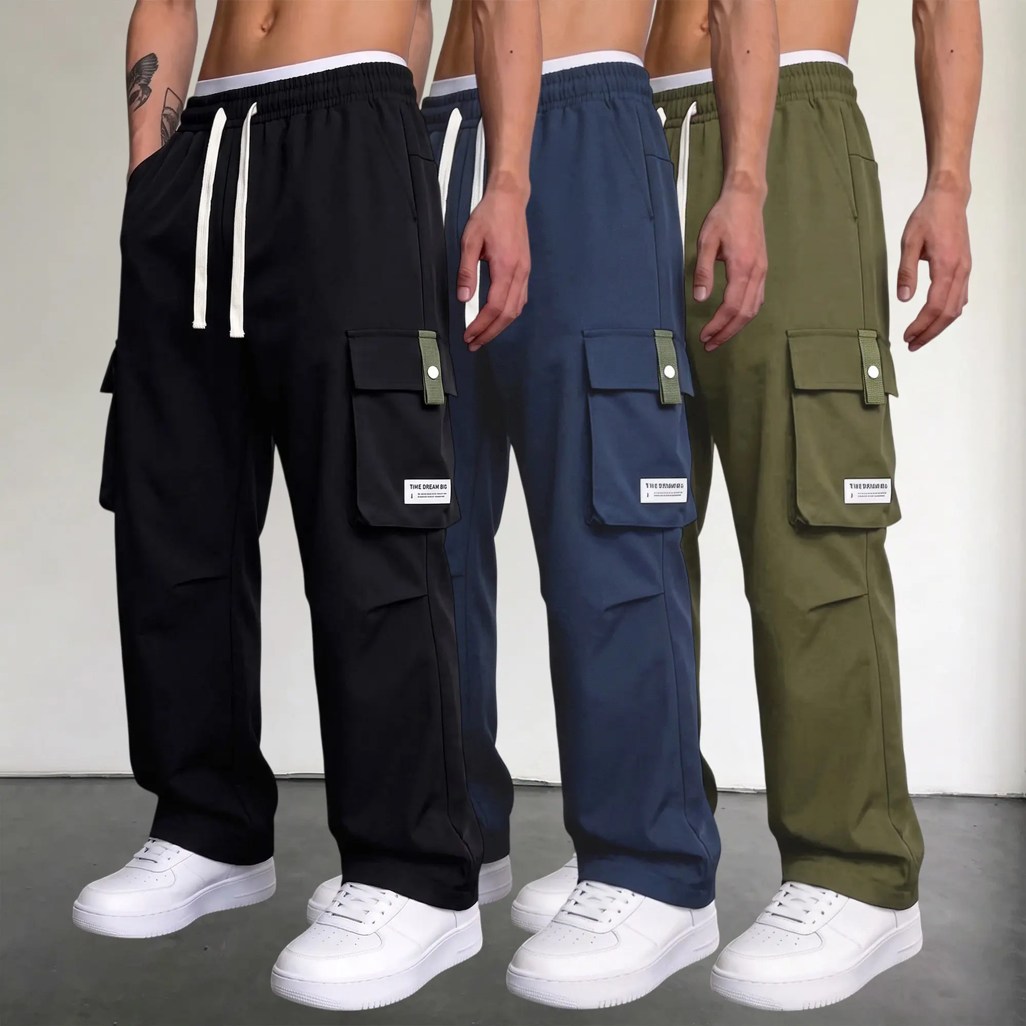 Men’s casual cargo pants available in 1- or 3-pack options, made from wear-resistant, durable fabric, featuring a drawstring elastic waistband and large pockets.Suitable for men’s work, travel, relaxing at home, and outdoor walks.