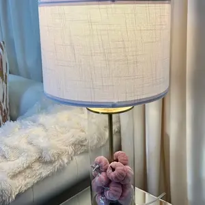 EDISHINE 23.6IN Glass Table Lamp DIY Fillable Base, White Linen Lampshade Table Lamp Set of 2, Tall Bedside Lamp for Living Room Bedrooms Bedside, Rotary Switch, UL Listed