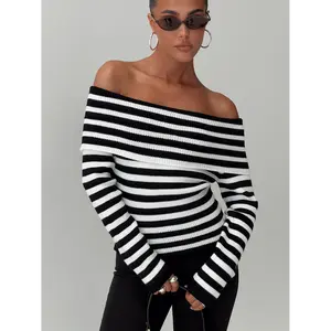 Danyel Off The Shoulder Sweater Black / White Stripe