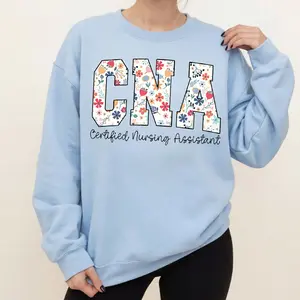 [Made in USA] CNA Sweatshirt Floral Certified Nursing Assistant Crewneck Graphic Pullover, Cute CNA Nurse Sweatshirt for Women Men, Medical Staff Crewneck, Nurse Appreciation Gift, Nursing School Apparel, Cozy Hospital Work Outfit