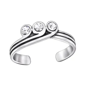 Crown 925 Silver Toe Ring with Crystals
