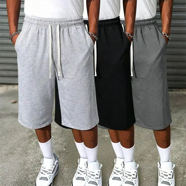 3-pack summer pants: street-style mid-thigh drawstring shorts—hip-hop style, comfortable and loose for outings; suitable for running/exercise and everyday wear; a great gift for a boyfriend or husband.