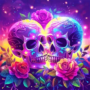 1pcs 5D DIY diamond painting kit, 5D diamond art set, DIY decoration, glow-in-the-dark skull, rose, starry sky diamond painting kit full round drill DIY, mosaic, diamond art, DIY art home decoration, suitable for Halloween and Christmas.