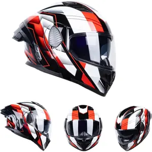 Adult Full Face Modular Motorcycle Helmet – Dual Visor Flip-Up DOT Approved Helmet for Racing, Street Bike & Motocross
