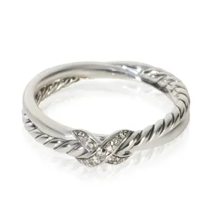 Pre-owned NY155092 David Yurman Sterling Silver Diamond Petite X Ring