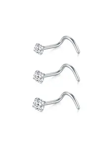 3pcs/set Unisex Rhinestone Nose Ring for Party, Nose Rings Set, Stainless Steel Nose Studs for Men & Women, Elegant All-match Fashion Accessories for Daily Wear, Exquisite Jewelry for Birthday Gifts