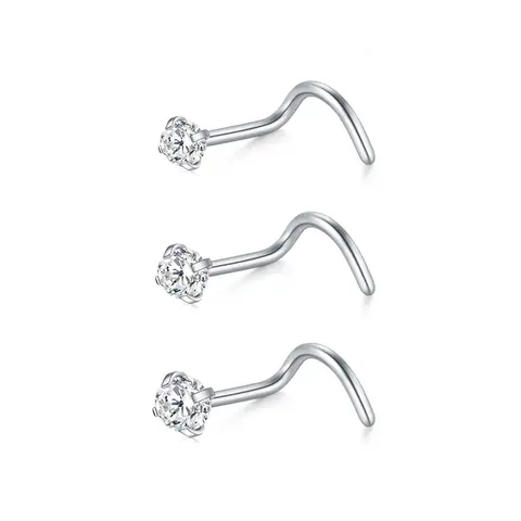 3pcs/set Unisex Rhinestone Nose Ring for Party, Nose Rings Set, Stainless Steel Nose Studs for Men & Women, Nose Piercing Jewelry, Elegant All-match Fashion Accessories for Daily Wear, Exquisite Jewelry for Birthday Gifts