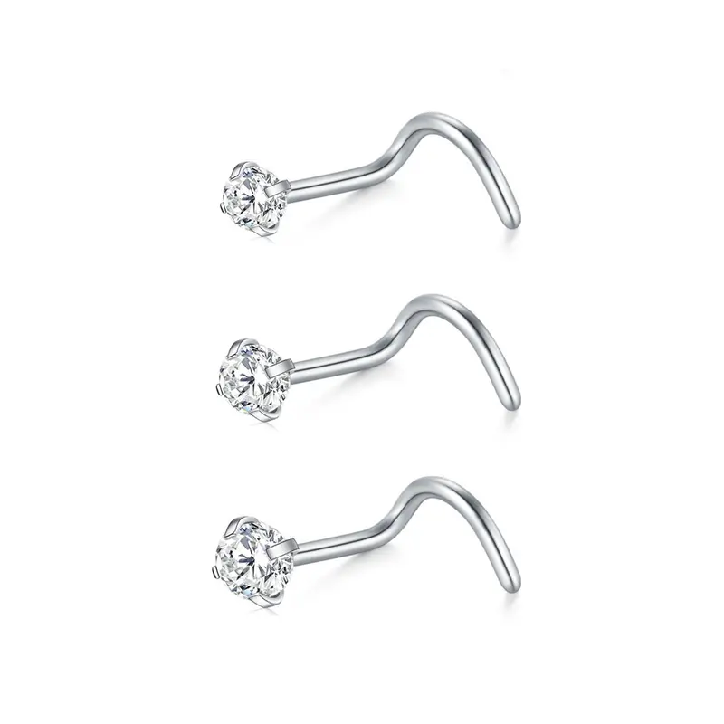 3pcs/set Unisex Rhinestone Nose Ring for Party, Nose Rings Set, Stainless Steel Nose Studs for Men & Women, Nose Piercing Jewelry, Elegant All-match Fashion Accessories for Daily Wear, Exquisite Jewelry for Birthday Gifts