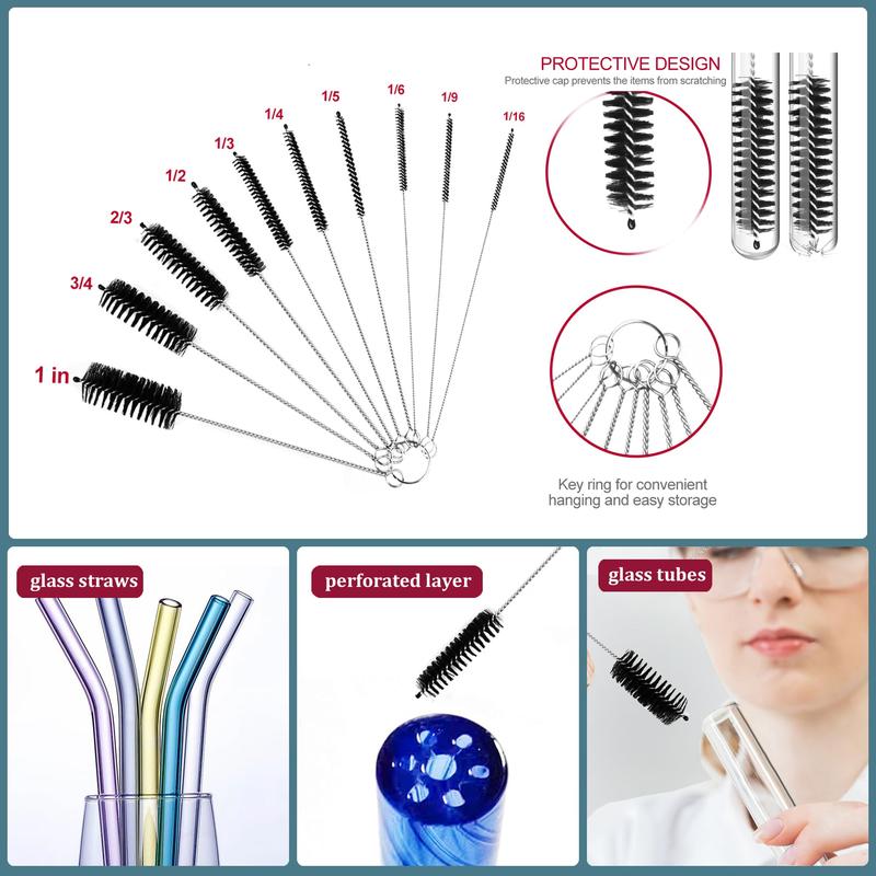 Set of 12 Tube Pipe Cleaners Kit - for Cleaning Narrow Neck Bottle, Curved Glass Tube, Hard-to-Reach Crevices,17” Long Handle Brush,8.2” Multi-Diameters Brushes,35” Flexible Dual-Head Cleaner