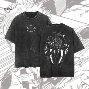Sukuna JJK Vintage Cotton Tee Jujutsu Kaisen Anime Double Printed Oversized Washed T-Shirt Unisex Mineral Anime Manga Washed Heavy Cotton T-shirt, Gift For Anime Fan, Anime Lover