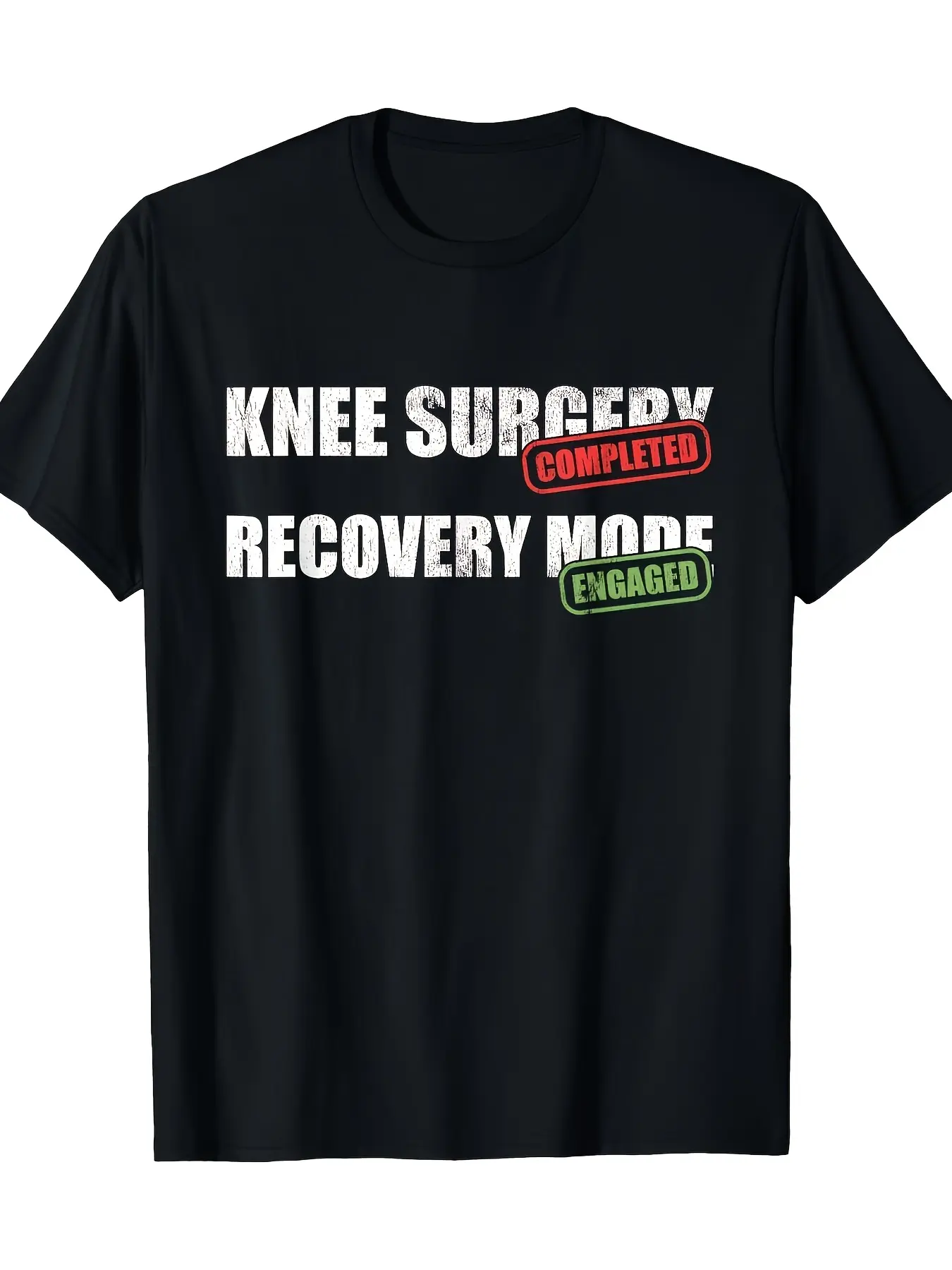 Knee Surgery Recovery T-Shirt - 180gsm Post-Op Com unisex soft cotton short sleeve t shirt, vintage graphic casual tee for men women teens, perfect birthday holiday gift for camping travel gym daily street casual wear