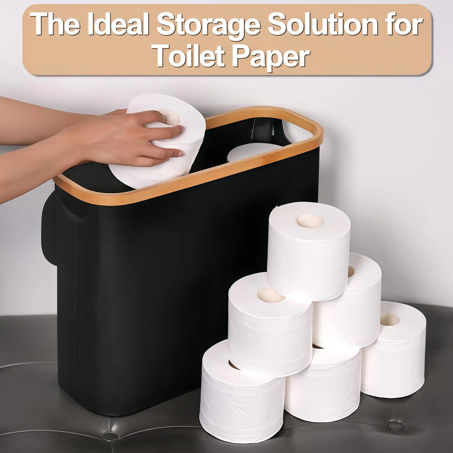 Durable Large-Capacity Toilet Paper Storage Basket with Bamboo Lid, Waterproof Bathroom Roll Paper Organizer Bin, Freestanding Tissue Holder for Restroom Decor