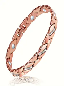 1 piece of women's pure copper bracelet, women's super magnetic bracelet with 3500 Gauss magnet, crystal Christmas jewelry gift, size tool