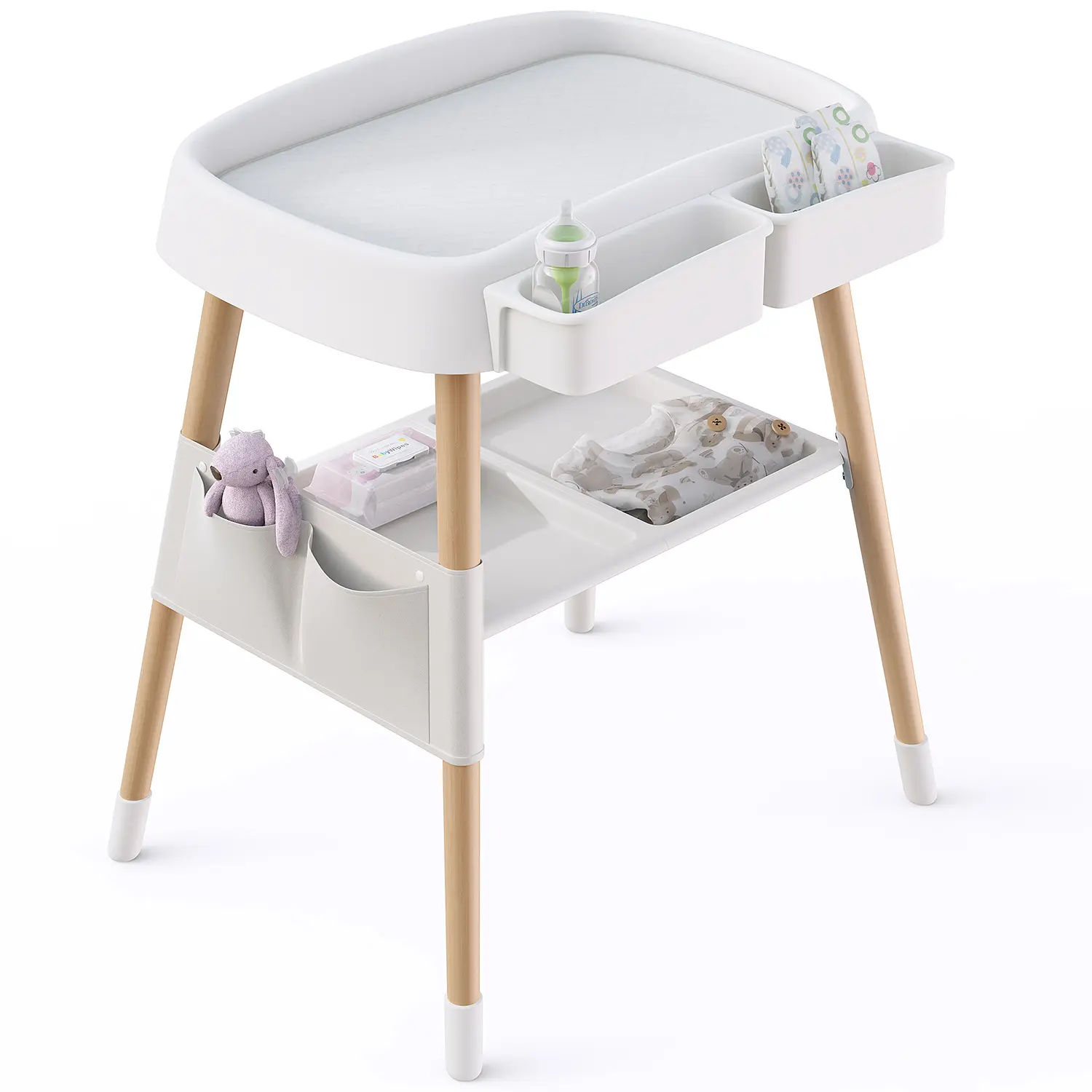 Portable Baby Changing Table Dresser Waterproof Diaper Changing Table Pads Height Adjustable Baby Changing Station for Infant and Newborn(White)