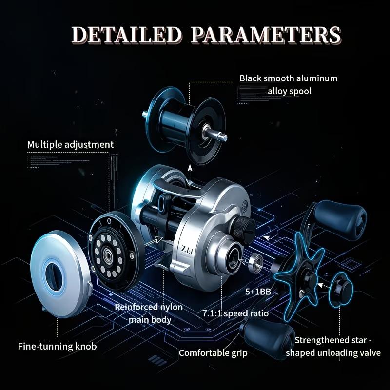 7.1:1 High Speed Baitcasting Reel - 1PC Metal Fishing Reel with Magnetic Brake, Smooth Casting Fishing Wheel for Freshwater & Saltwater