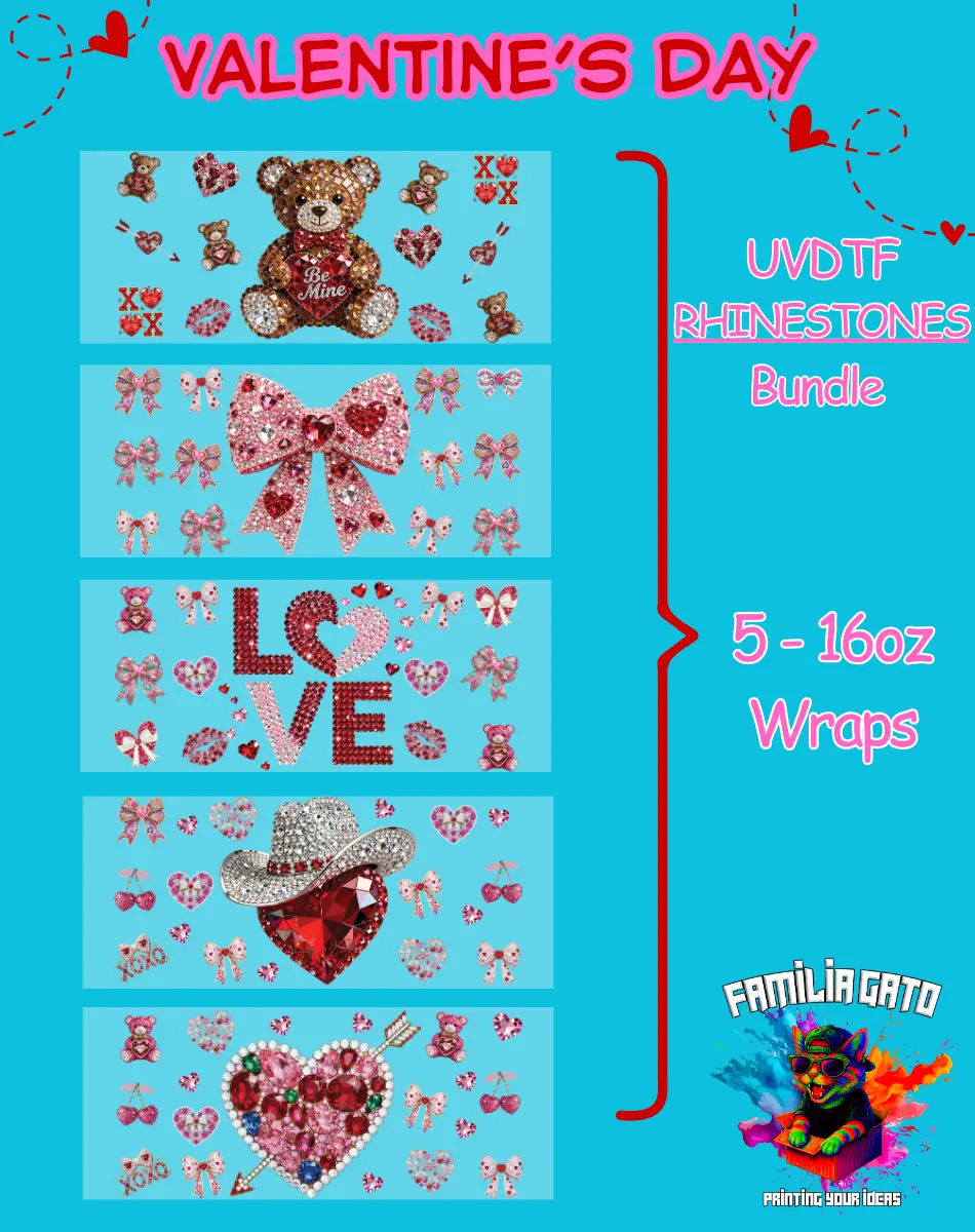 Cute Rhinestone Designs UVDTF Decal Bundle - 16 Oz Libbey Glass Can Wrap, DIY Scrapbooking & Stamping Accessory