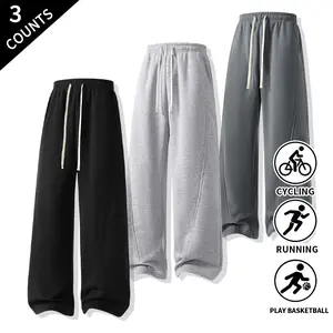 3-Pack Men's Straight-Leg Sweatpants, Drawstring Loose Casual Pants with Pockets for Running, Basketball, and Everyday Wear