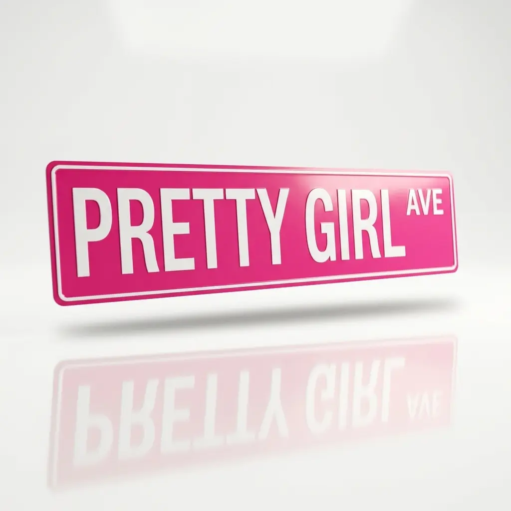 Pink "Pretty Girl Ave" Metal Street Sign Plaque - Retro Barbie Pink, 4x16in, Cute Teen Girl College Dorm Aesthetic Novelty Decor (Home Supplies, Home Decor)