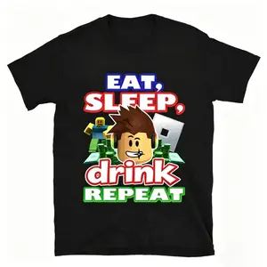 Eat, Sleep, Roblox Repeat Roblox Shirt Showcasing Nostalgic and Iconic Gaming Artwork