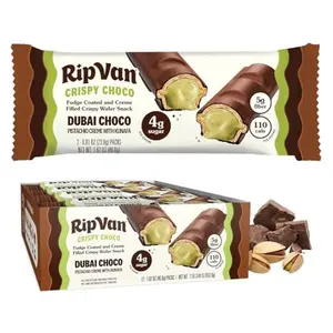 Rip Van Dubai Chocolate Bar Crispy Choco – Healthy Snack with Creamy Pistachio & Toasted Kunafa – Dubai Choco Flavor – 4g Sugar, 5g Fiber – Guilt-Free Indulgence – 12 Pack