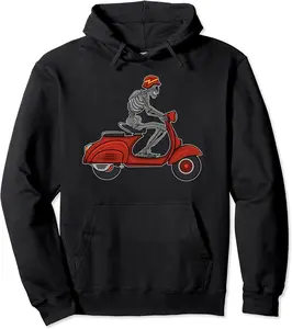 Motorcycle Scooter Skull Biker Riding Halloween Skeleton Pullover Hoodie - Abigailma Shop 36B0BRG2MVN2