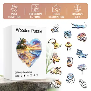 Heart Shaped Shell Beach Wooden Puzzles Pull Together Precision Cutting Quality Unique Jigsaw Puzzles for Adult Education Creative Gift Home Decoration