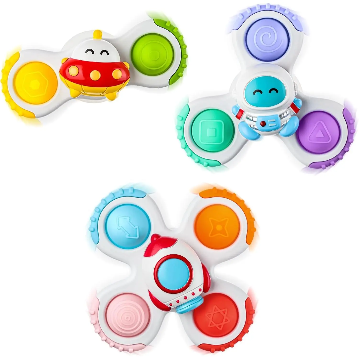 3PCS Unisex Pop Suction Cup Spinner Sensory Airplane Toys, Travel & Bath Toys for 1-3 Year Olds, Birthday Gift & Easter Basket Stuffers for Toddlers Infants, Spinning Tops, Novelty