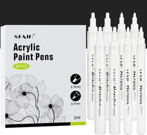 SFAIH White Paint Markers Paint Pens - 8 Pack 2-3MM Medium Tip Acrylic Markers for Rock Painting, Wood, Metal, Fabric, Plastic, Canvas, Glass, Ceramic, Diy Crafts, Drawing, Tire