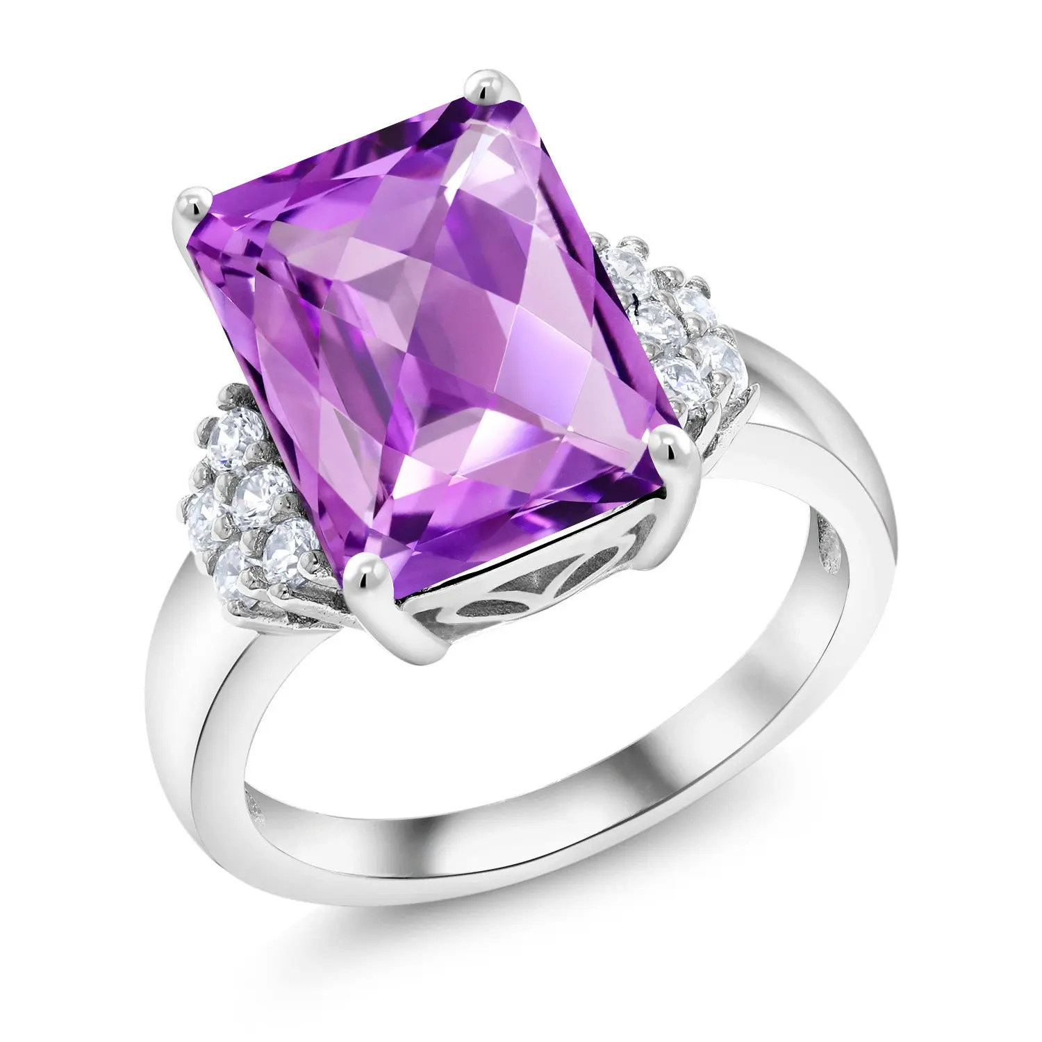 5-10 Cttw Gemstone Birthstone Engagement Ring For Women | 14X10MM Emerald Cut | 925 Sterling Silver | Wedding Anniversary Promise Ring | Sizes 5-9
