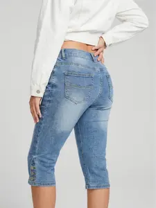 【Recommend Size Up】Capris for Women Stretchy Comfy Capris, Skinny Denim Capris, Trendy Summer Capris with Vintage Washed Finish Slim Fit Comfortable Casual Wear - 08398