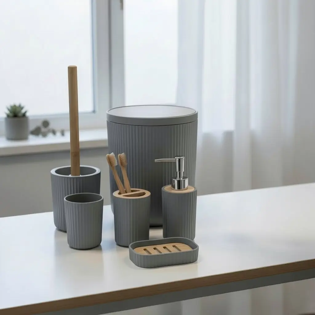 6 Piece Bathroom Set with Dustbin