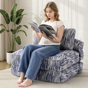 Folding Sofa Bed, Convertible Sleeper Chair Bed, Floor Couch for Adults with Back Support and Pillow, Comfy Floor Sofa Lounge for Small Spaces, Zha Blue