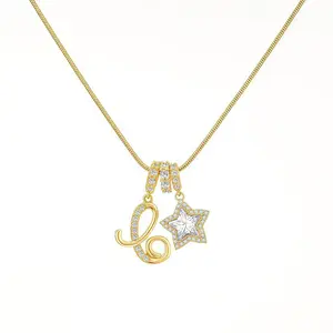 HBXL1021 Personalized Cursive Initial Necklace for Women, Letter  Pendant with Dainty Pave CZ Star Charm, Celestial Alphabet Jewelry Gift for Girls