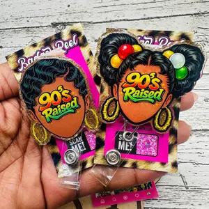 90s Nostalgia Retro Aesthetic Girlies Acrylic Badge Reel With Durable Swivel Alligator Clip For Nursing Students, Healthcare Professionals, And Office ID Card Holders