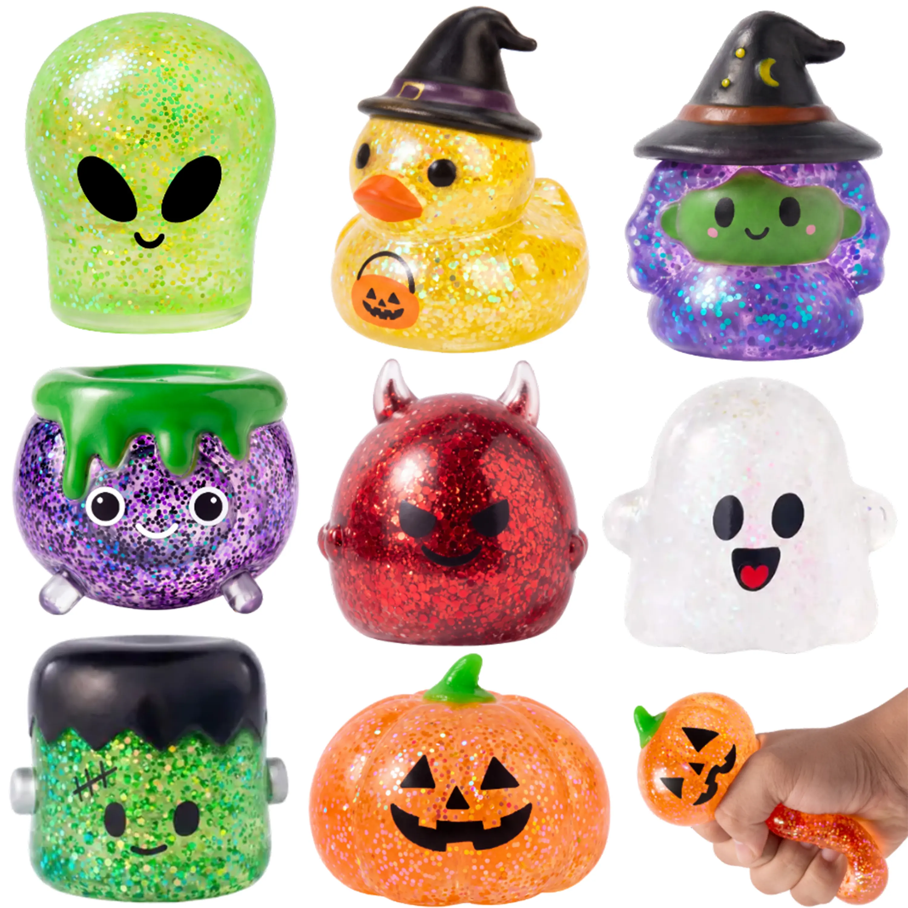 Halloween Stress Relief Toys, 1pcs/3pcs/8pcs, 8 Designs Squishy Party Favors，Slow-rebound maltose squishy toys" . ideal for Halloween party gifts