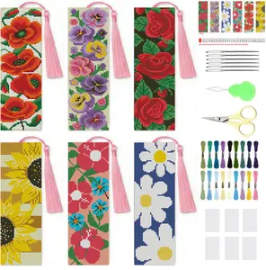 6 Pcs Flower Cross Stitch Bookmark Kit for Adult Beginners,Flowers Cross Stitch Kits 14 CT DIY Crossstitch Kits Adult Stamped Bookmark Embroidery Bookmarks Kit