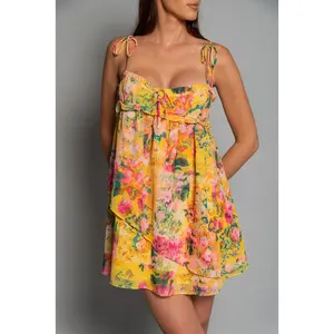 Women Sleeveless Spaghetti Strap Dress Summer Floral Print Mini Party Dress for Vacation Cocktail Streetwear