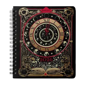 Wait for Night 2026 Spiral Weekly Planner Book, Gothic Witch Tarot Style Design, Wrapped Board Cover, 4 Sticker Pockets, Bookmark, 7"x9", Planner Notebook