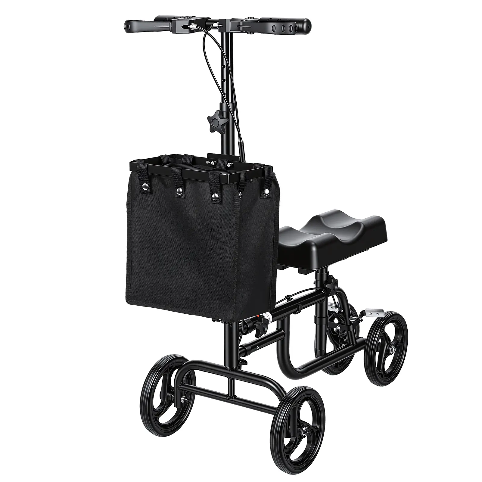 Adults' Heavy Duty Steerable Knee Scooter - Rear Wheel Brake, Locking Handbrake, Canvas Bag, Adjustable All-Terrain Tires, Curved Frame, High Carbon Crutches Alternative for Broken Ft, Ankle Injury (Below 3 mph), Unisex, Foot Injuries