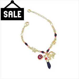 14K Real Gold Plated Elephant Evil Eye Bracelet Jewelry Adjustable Hypoallergenic  Bohemian Style Anklet
