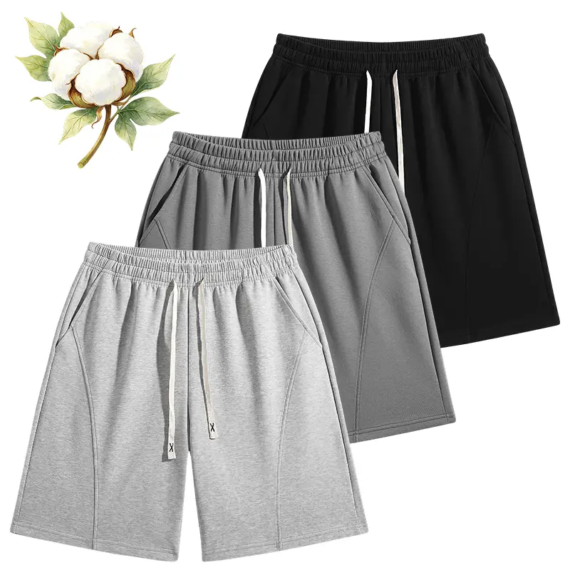 Menswear Men's Baggy Basic Sweat Shorts - Cotton Blend, Relaxed Cut, Elastic Waist with Drawstring, Breathable Summer Bottoms, Pockets, Adjustable, Neutral Colors (Light Gray, Dark Gray, Black), Men's Shorts, Adjustable Fit, Stylish, Oversized, Drawstring