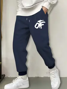 Men's Jogger Pants with Otf Logo Print, Casual Streetwear Sweatpants for Everyday Wear, Fall & Winter Outdoors