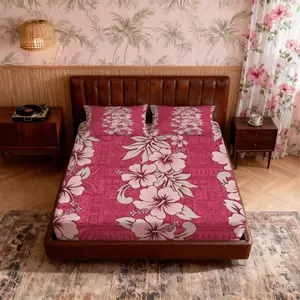 Tropical Hibiscus Fitted Sheet 3-Piece Set (1 Fitted Sheet + 2 Pillowcases, No Pillow Insert Included), Breathable Deep Pocket Design, Soft & Skin-Friendly Fabric, Ideal for Teens & Adults Bedroom Decor, Perfect as Birthday/Holiday Gifts
